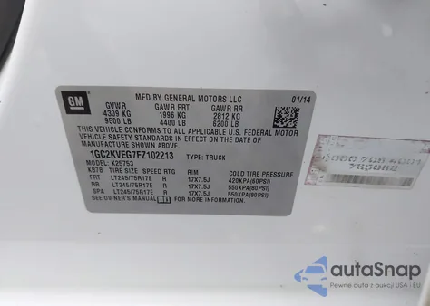 2015 Chevrolet Silverado 2500Hd Lt from USA, damaged, VIN 1GC2KVEG7FZ102213